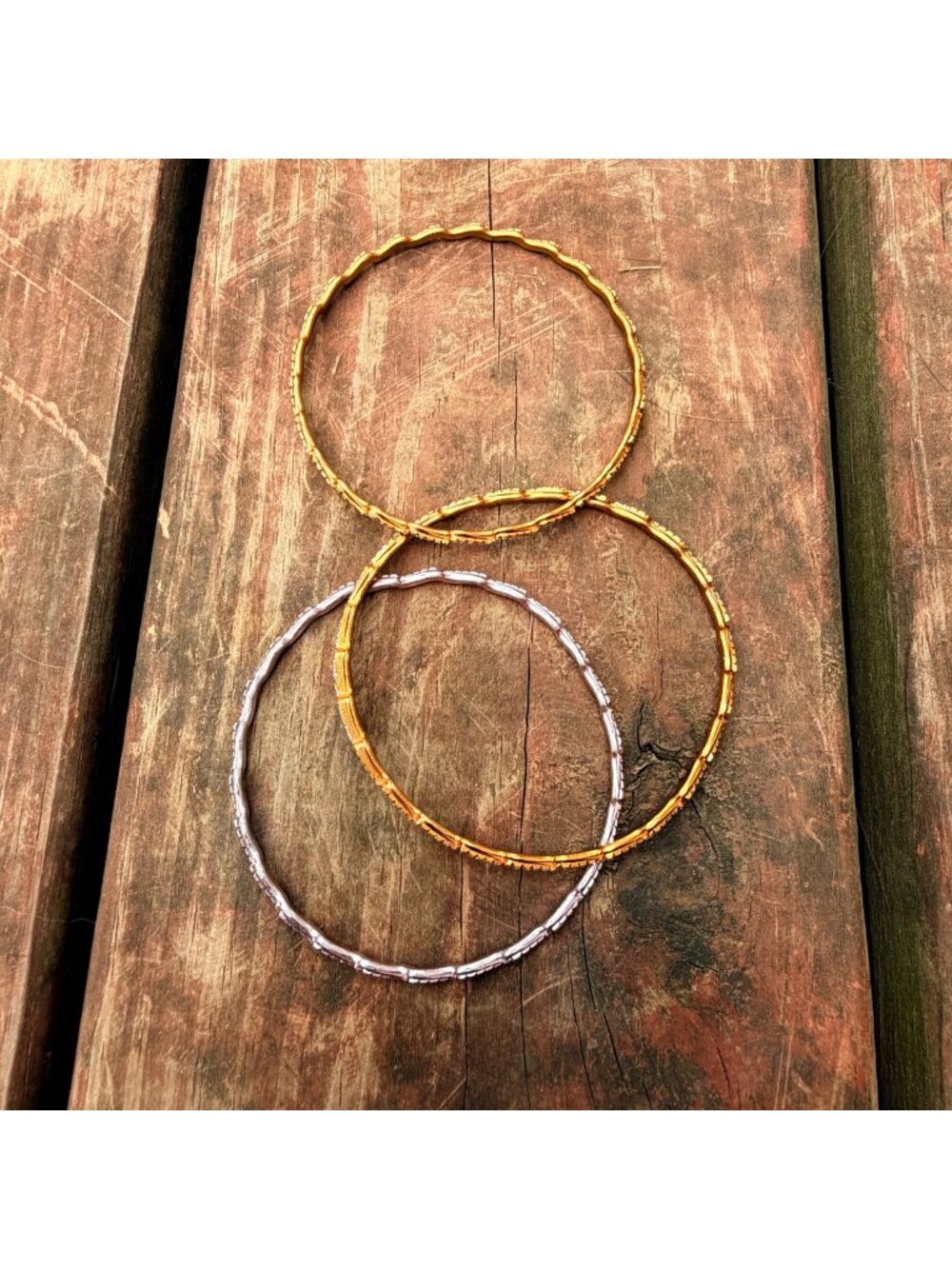 Y2K Gold & Silver Textured Bangle‎ Bracelets (Set of 3)